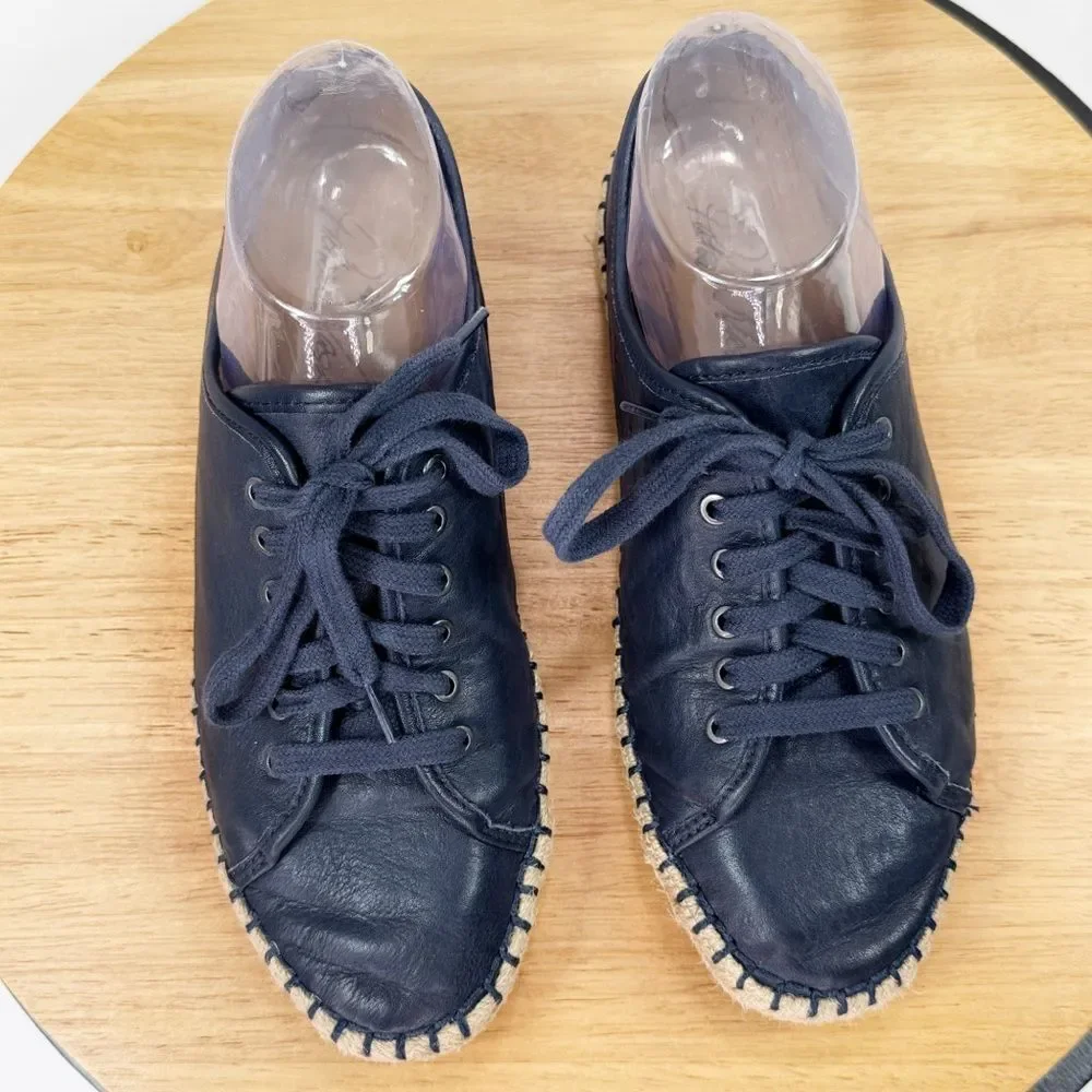 Patricia Nash Emiliana Lace Up‎ Leather Espadrille Sneakers Navy Blue 7